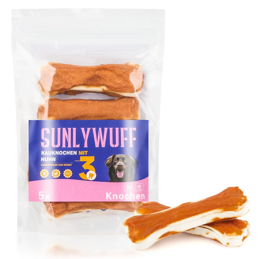 SunlyWuff Dental Chew Bones for Dogs with Chicken - 5 Pack