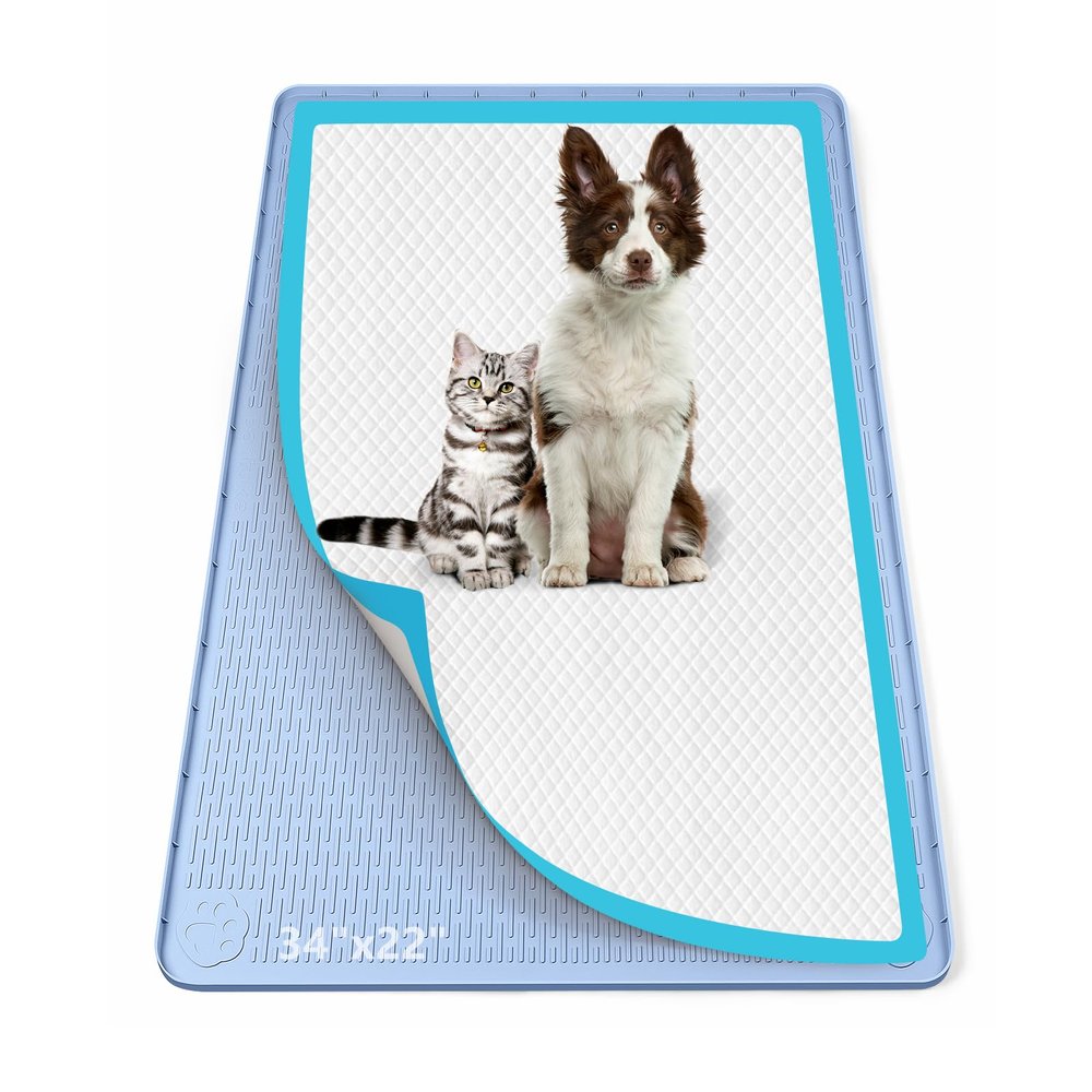 Bartuke 86 x 56 cm Silicone Dog Urine Catcher Mat with Raised Edge, Puppy Toilet, Blue