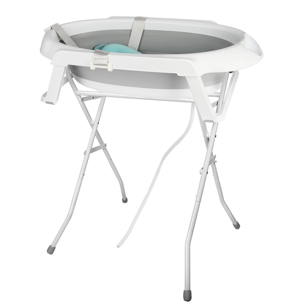 XXL Foldable Baby Bathtub with Stand, Cushion and Drainage System, 0–3 Years, Gray, 66 x 61 x 82 cm