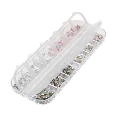 WOONEKY Nail Charms Box with Sparkling Rhinestones for Acrylic Nails