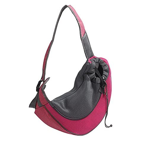 Dog Carrier Sling Bag, Mesh Oxford, Rose Red, L