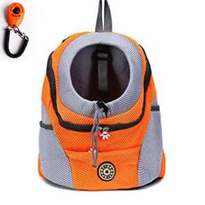 Dog Carrier Backpack, Double-Shoulder Pet Carrier with Clicker and Front Mesh, Orange, L