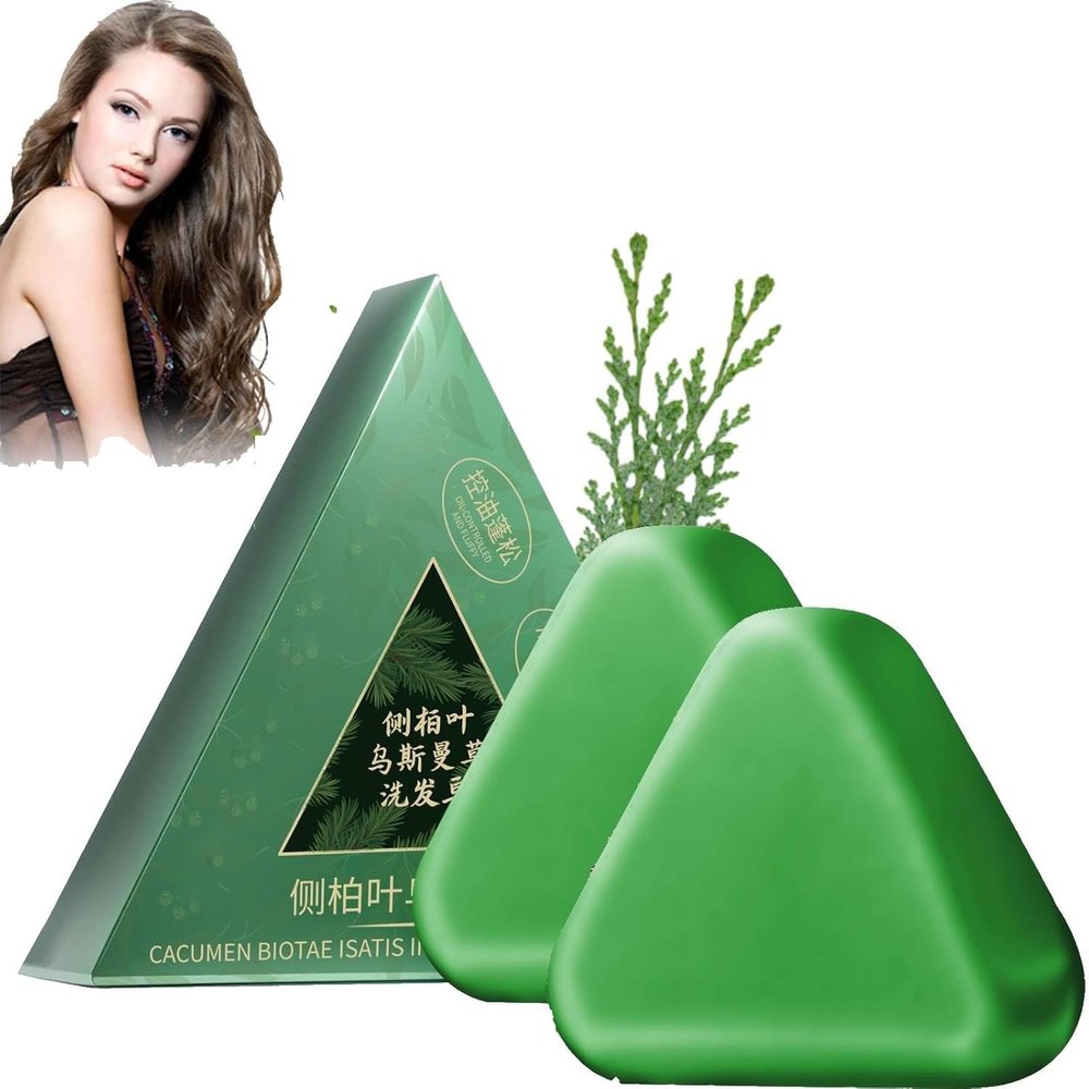 Nature Triangle Shampoo Bar, Nature Seven Green Soap, Usman Grass Shampoo Bar, Soothes and Strengthens Hair for Women and Men (2 pcs)