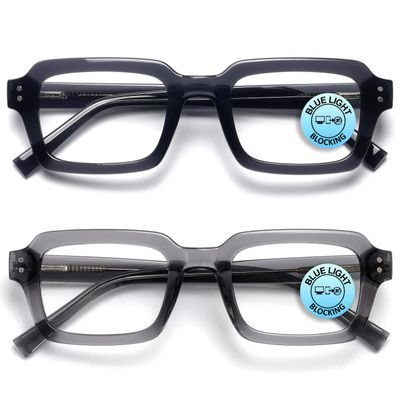 OPULIZE EDG Blue Light Reading Glasses for Women and Men, Black/Gray 2-Pack, +1.00