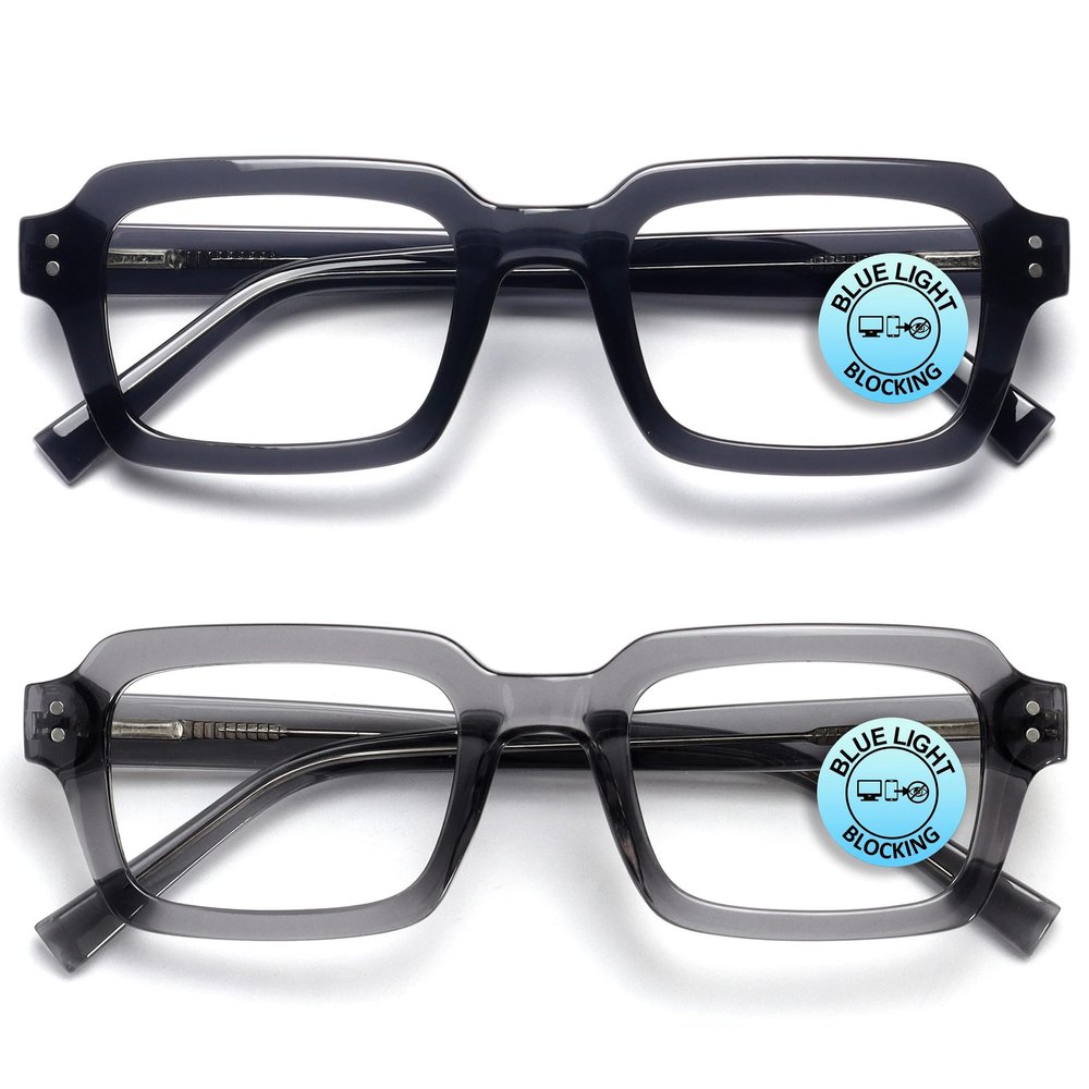OPULIZE EDG Blue Light Reading Glasses for Women and Men, Black/Gray 2-Pack, +1.00