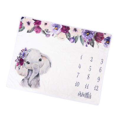 Flannel Elephant Baby Photo Blanket for Newborn Photography