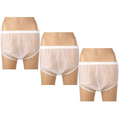 3-Pack Adult Diaper Covers, Washable Reusable Plastic Pants, Incontinence Pants (White, Small)