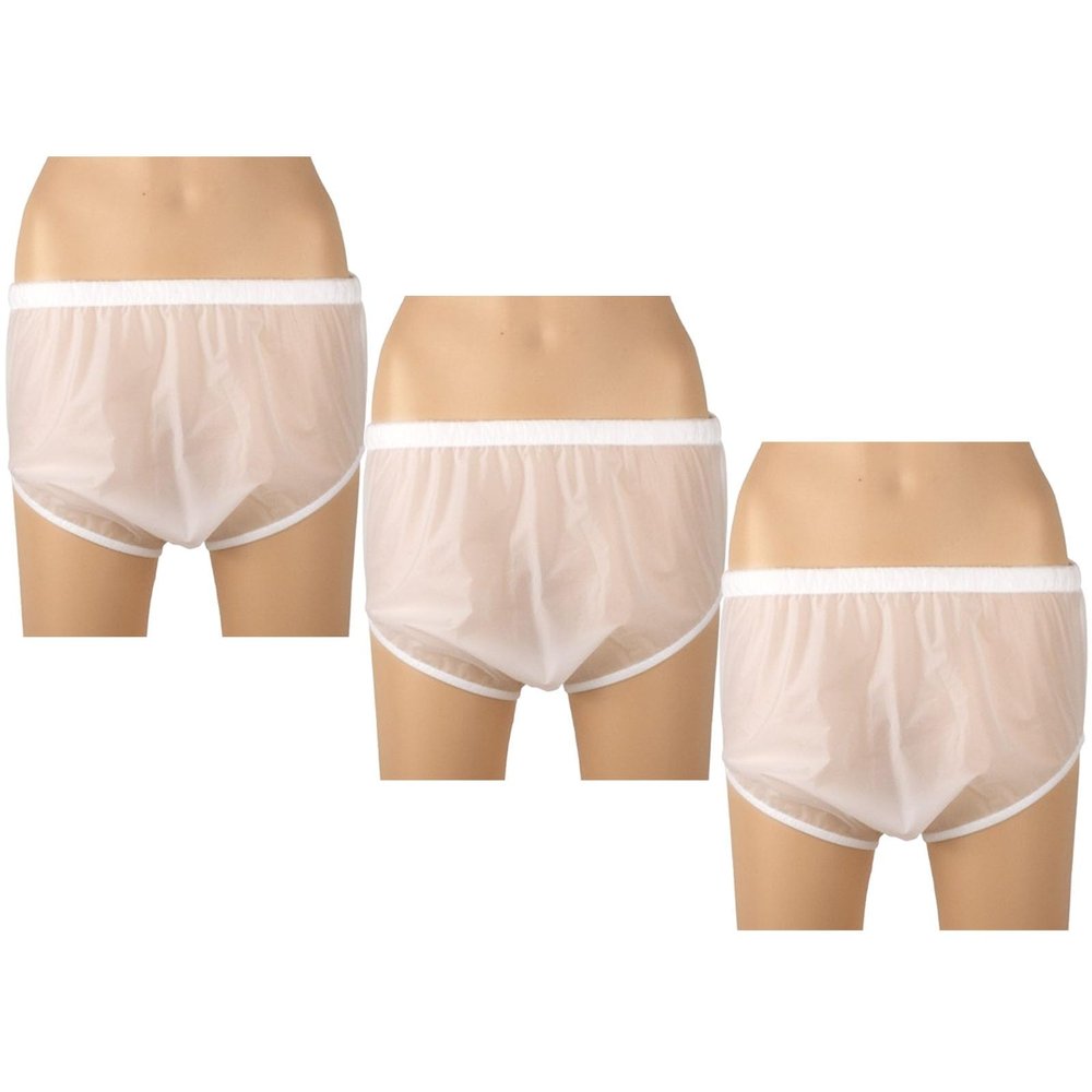 3-Pack Adult Diaper Covers, Washable Reusable Plastic Pants, Incontinence Pants (White, Small)