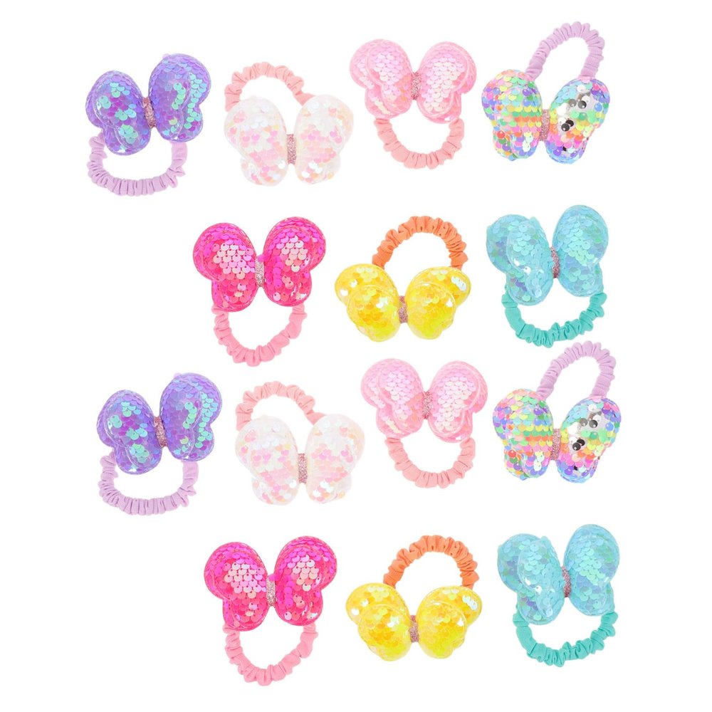 BESTonZON 14-Piece Glitter Hair Ties with Sequin Bows for Toddlers and Girls