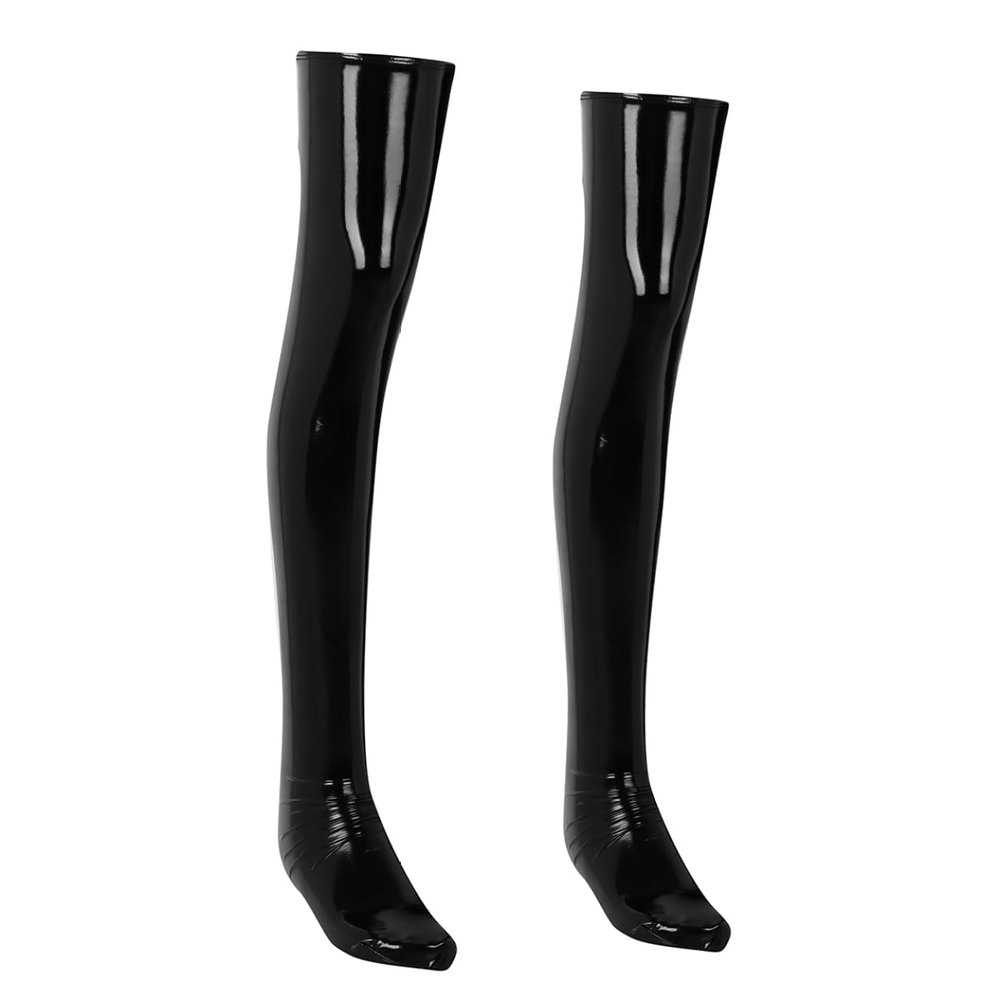 Moggemol Men's Black Latex Thigh-High Socks, Size M