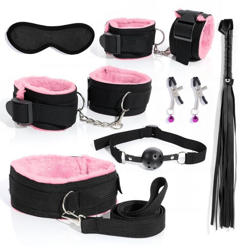 ZeeKoug 7-Piece Couple Outfit with Pink Plush Nylon Cosplay Accessories