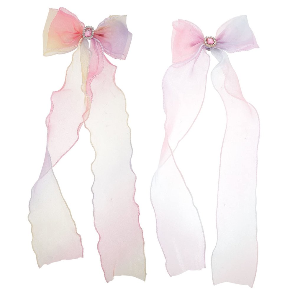 FOYTOKI 2-Piece Bow Hair Clips with Ribbons, Delicate Design for Girls, Comfortable Hold for Everyday Use and Travel, Gift Idea