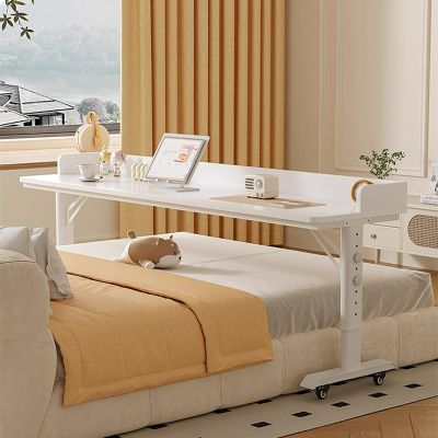 VOLDAX Height-Adjustable Overbed Table on Wheels with Gas Spring, 68–103 cm, Metal Frame, White-B, 40 cm/15.7 in