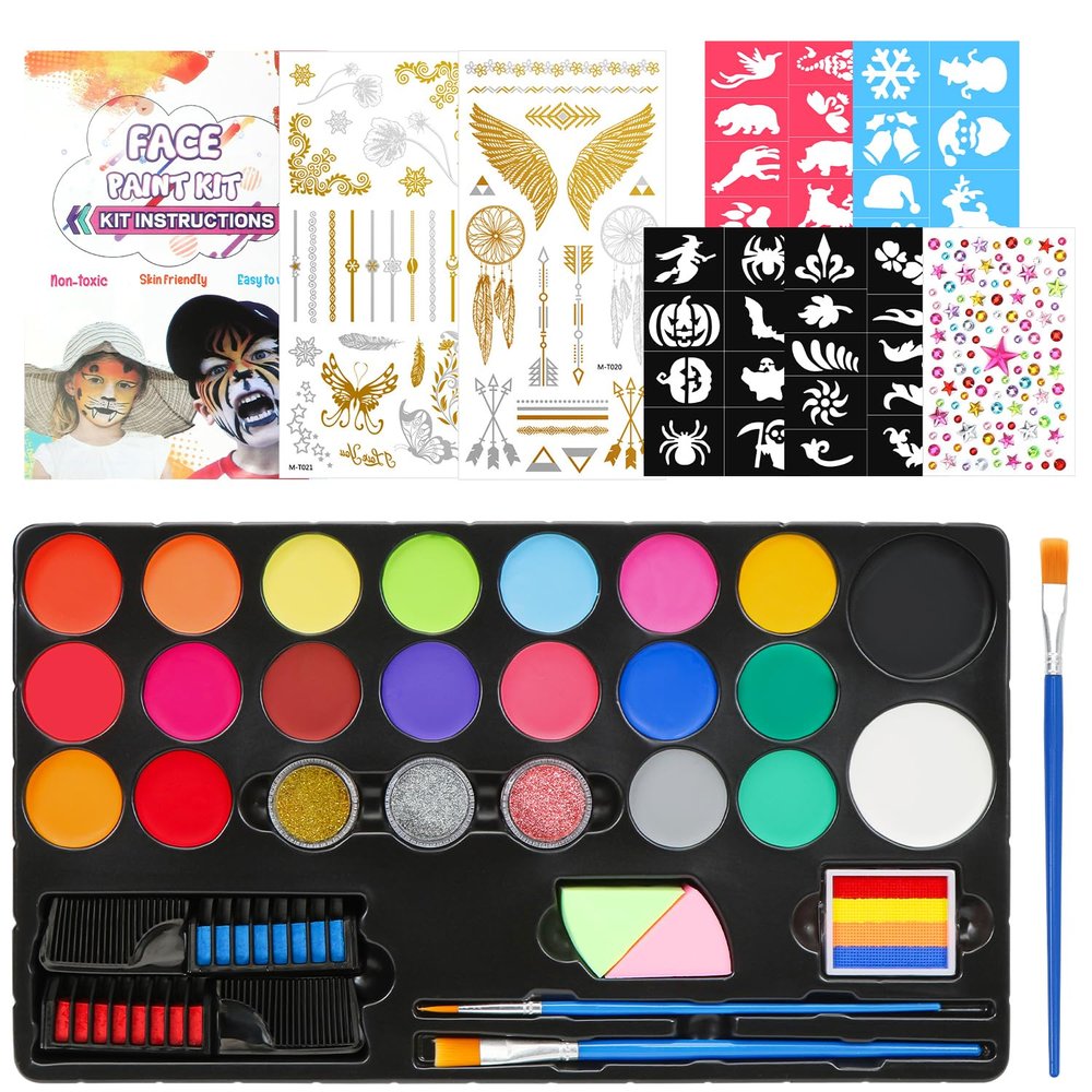 Cadimus Kids Face Painting Set, 20 Water-Based Colors