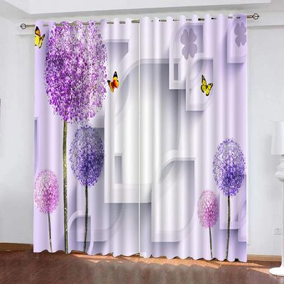HABEAT 3D Flower Blackout Curtains with Butterfly Pattern, 2-Piece Set, 150 x 166 cm, Design 43-3