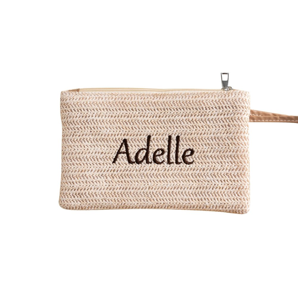 KEMEILA Personalized Cosmetic Case, Bridesmaid Gift, Straw Makeup Bag with Name, Boho Bridal Gift Idea