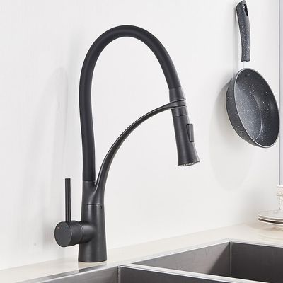 Matte Black Chrome Pull-Down Kitchen Faucet with Swivel Spout