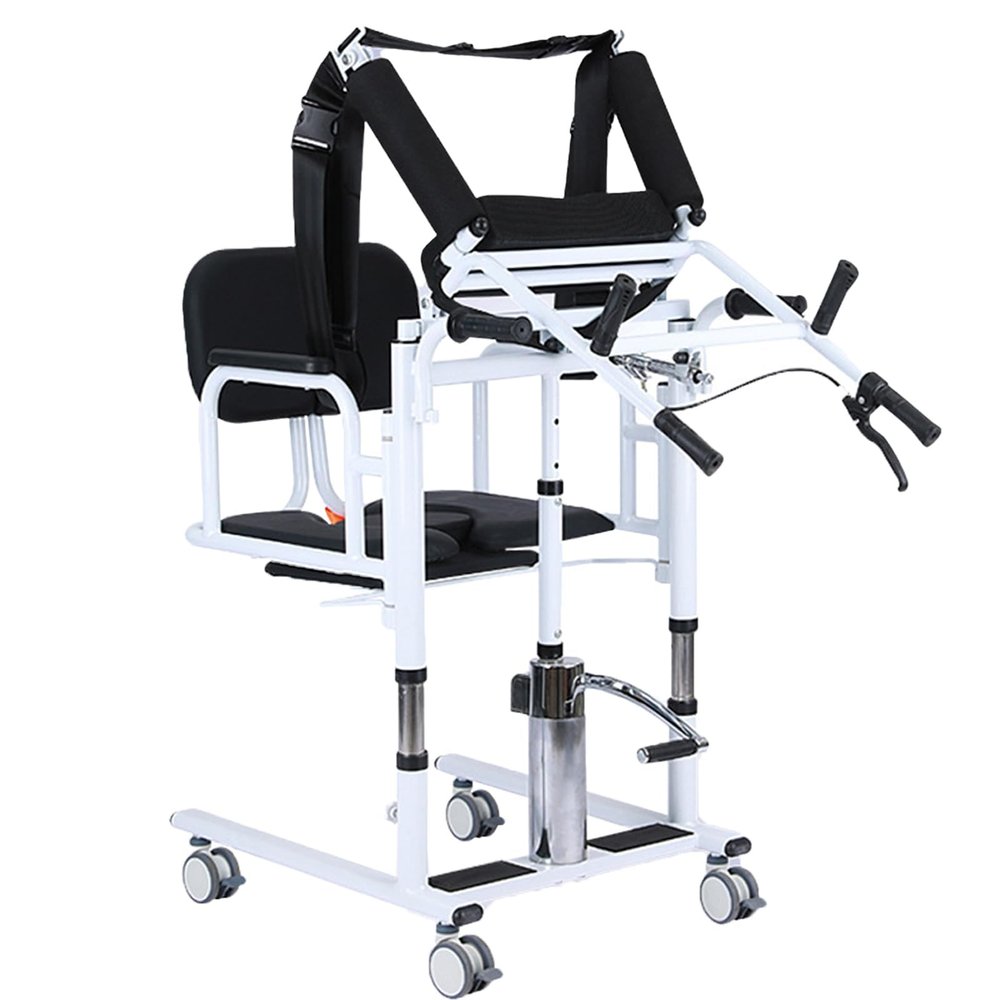 Hydraulic Patient Lift Transfer Chair with 180° Split Seat (Black, A)