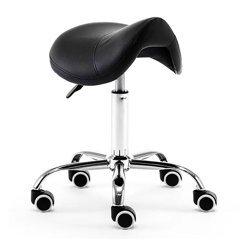 FXLUHAY Rolling Saddle Stool, Swivel Salon Chair for Spa Massage, Black