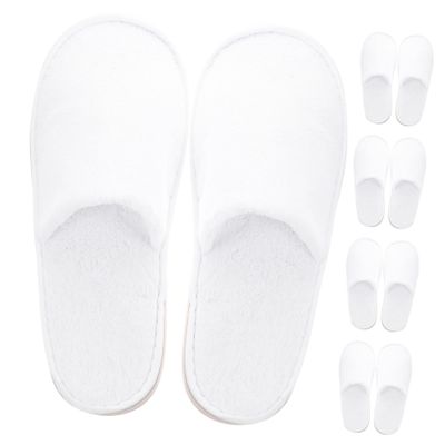 PENIKOKO Non-Slip Coral Fleece Spa Slippers, 5 Pairs, White