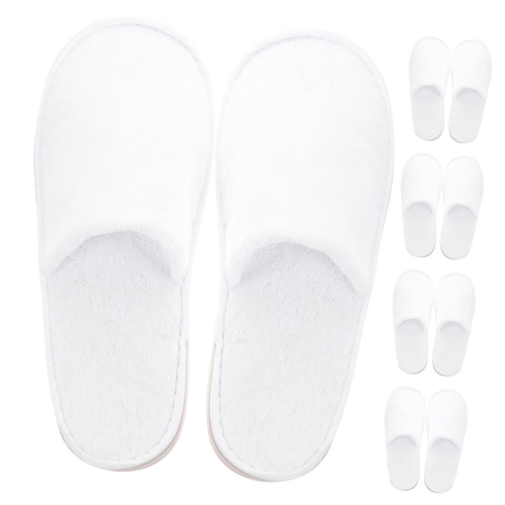 PENIKOKO Non-Slip Coral Fleece Spa Slippers, 5 Pairs, White