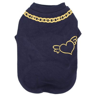 Blue Cotton Dog Shirt with Spring Print, Puppy Vest (L)