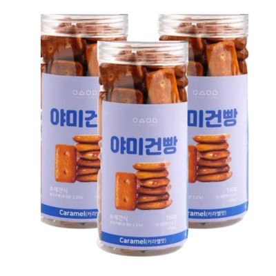 YEOSUYUMMY Barley Crackers 8-Pack | Original, Maple, Caramel & Coffee Sample Set | Crispy & Light | Ideal for Snacks, Gifts & Tea Breaks (150 g x 3 Packs, Caramel)