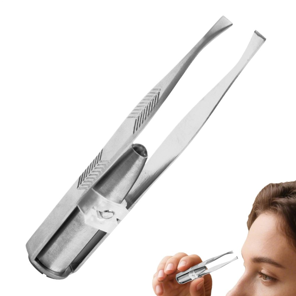 Lighted Stainless Steel Eyebrow Tweezers