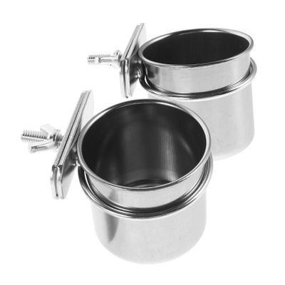 PartyKindom 2-Piece Hanging Stainless Steel Bird Feeders with Clip Holders for Cages, Small Food Bowls for Cockatiels, Budgies, and Parakeets