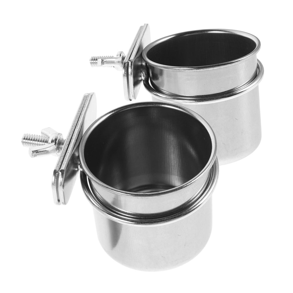PartyKindom 2-Piece Hanging Stainless Steel Bird Feeders with Clip Holders for Cages, Small Food Bowls for Cockatiels, Budgies, and Parakeets
