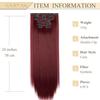 Gairyan 58 cm Clip-In Hair Extensions, Auburn, Straight, Long, 6-Piece, Wine Red view 2