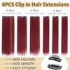 Gairyan 58 cm Clip-In Hair Extensions, Auburn, Straight, Long, 6-Piece, Wine Red view 3