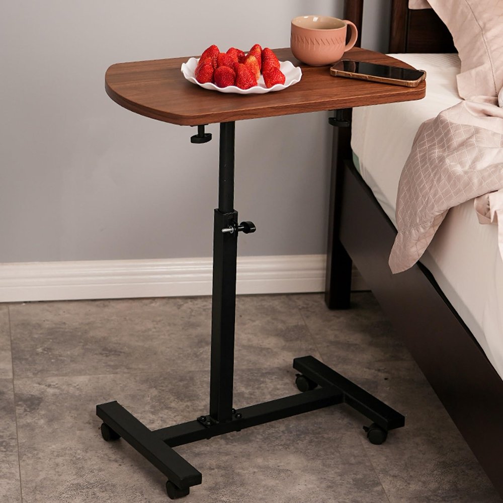 Height- and Length-Adjustable Rolling Bedside Table