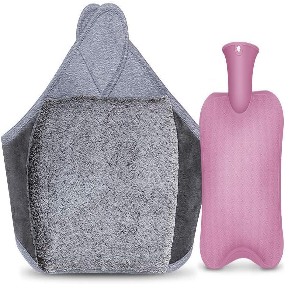 sheyaoge 1 L Natural Rubber Hot Water Bottle with 120 cm Belt for Neck, Shoulders, Back, Hands, Legs and Menstrual Cramps
