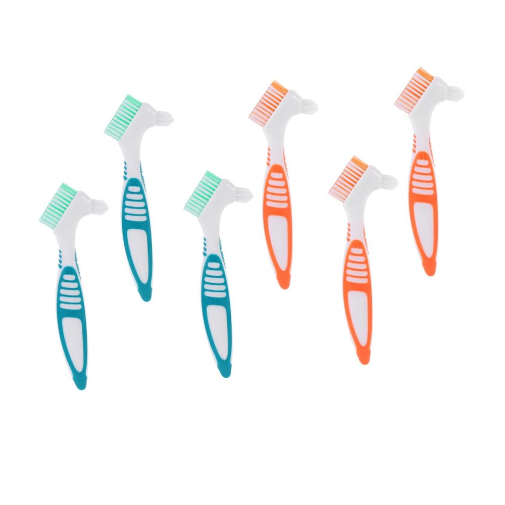 ORFOFE 6-Piece Denture Brushes with Color-Coded Bristles and Large Ergonomic Handles