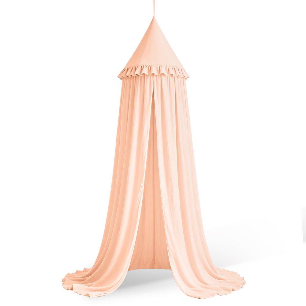 HOTUT Vintage Princess Bed Canopy with Ruffles, Rice Flour