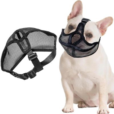 JOOTUEPO Won't Cover Forehead Dog Muzzle for Short-Nosed Dogs, French Bulldog Muzzle with Adjustable Mesh Head Strap, for Dogs with Short Snouts, Anti-Biting, Chewing and Barking (M)