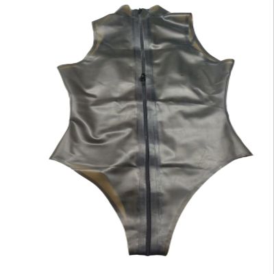 VIYOLI Women's Latex Bodysuit, High-Cut Latex Swimwear, Back Zipper, Adjustable, White, XXL