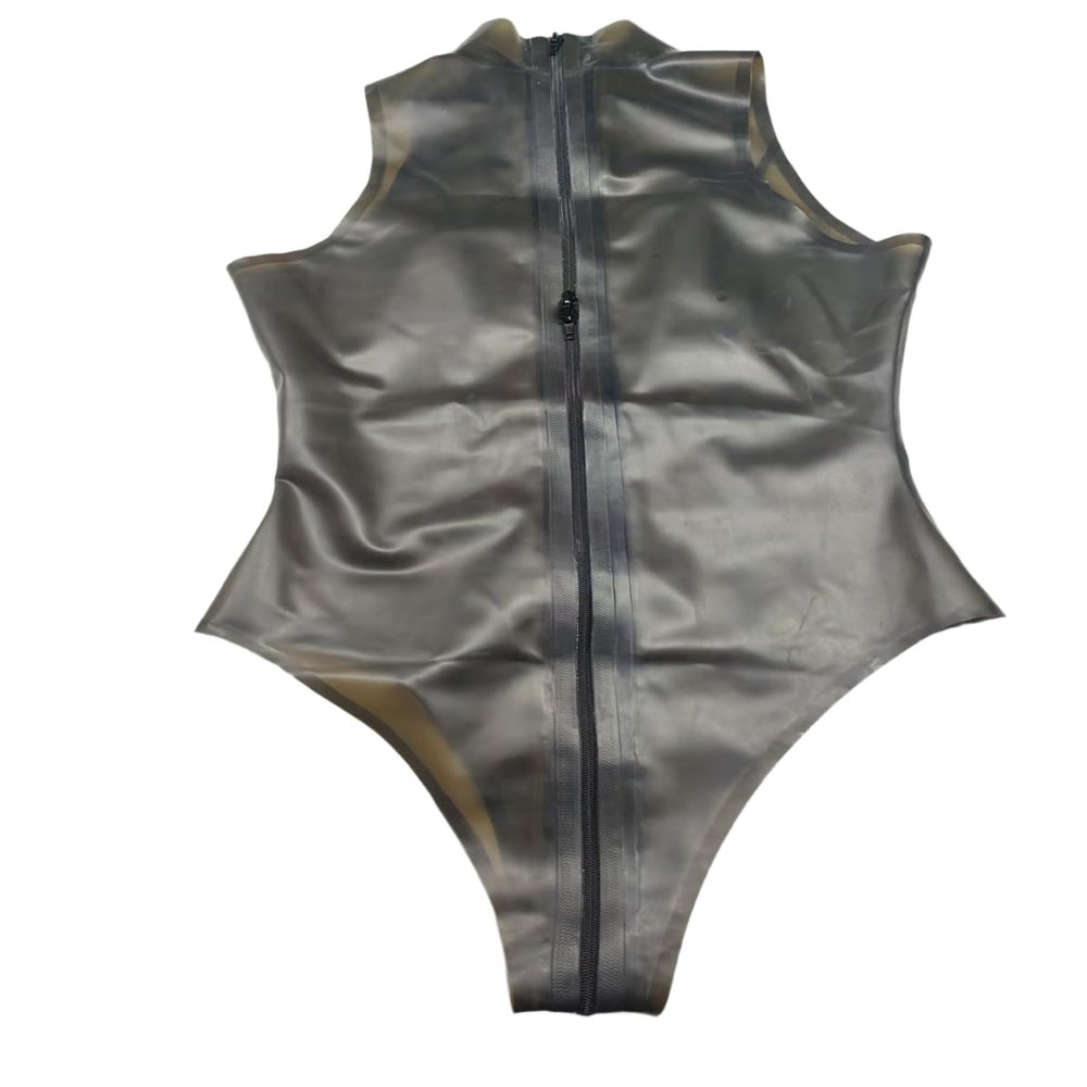 VIYOLI Women's Latex Bodysuit, High-Cut Latex Swimwear, Back Zipper, Adjustable, White, XXL