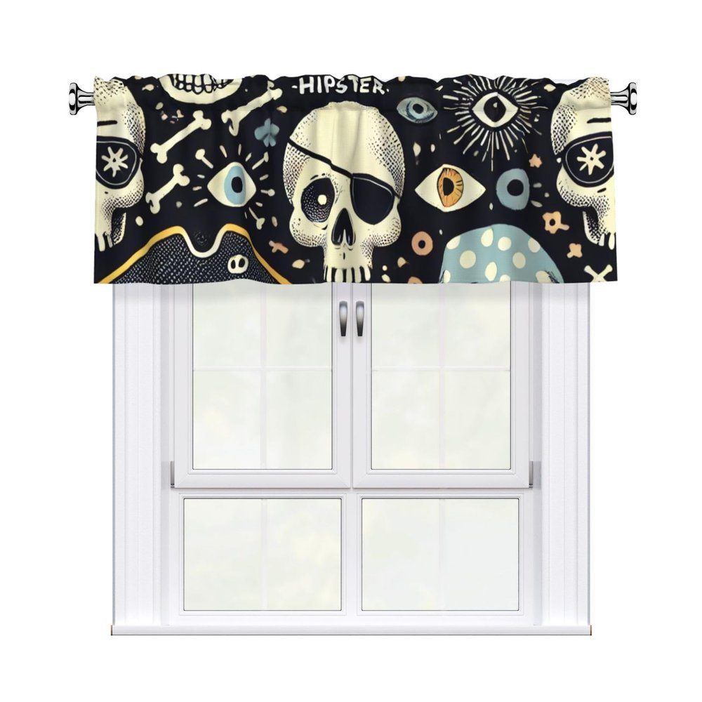 Geteruichi 137.2 x 45.7 cm Skull Window Valance, Funny Hipster Curtain