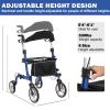 3-in-1 Rollator Wheelchair with Seat, Footrests and Rubber Tires, 180 kg Capacity, Silver Core Wheel view 2