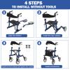 3-in-1 Rollator Wheelchair with Seat, Footrests and Rubber Tires, 180 kg Capacity, Silver Core Wheel view 3