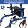 3-in-1 Rollator Wheelchair with Seat, Footrests and Rubber Tires, 180 kg Capacity, Silver Core Wheel view 4