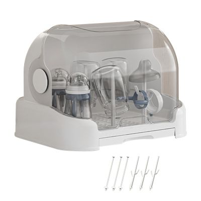 Gwtdtoad Baby Bottle Drying Rack with Cover, 6 Removable Holders, 31.5 x 25.5 x 25 cm