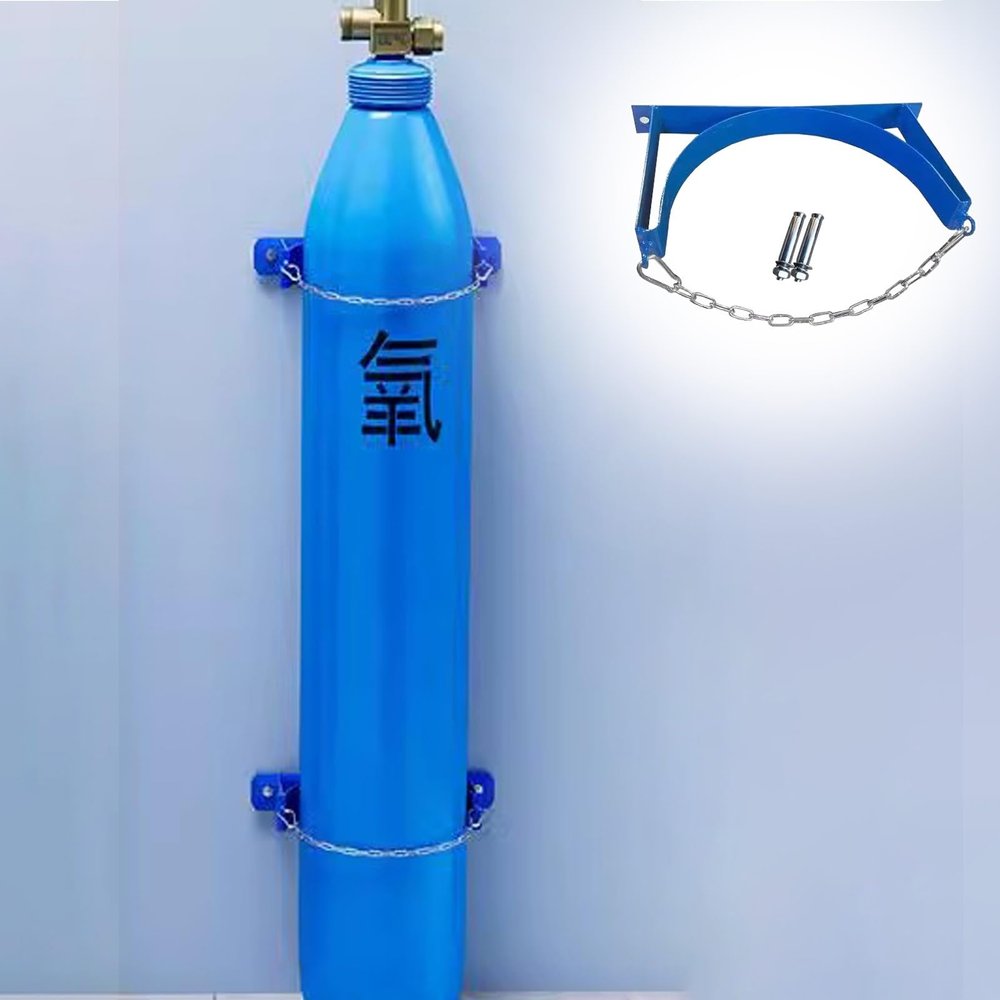 Oxygen Cylinder Wall Mount with Safety Chain, Secure Storage for Medical and Industrial Tanks