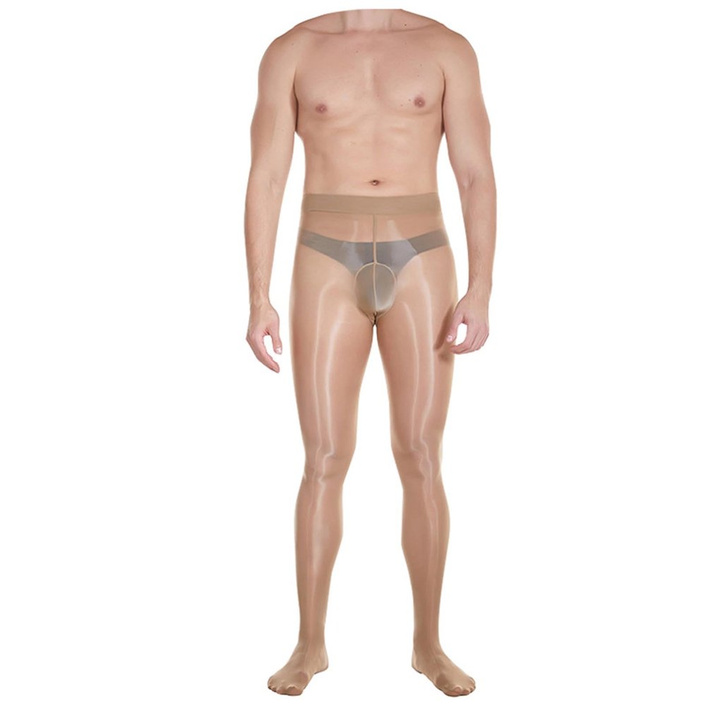 Men's Sheer Nylon Leggings, Glossy Transparent Pantyhose
