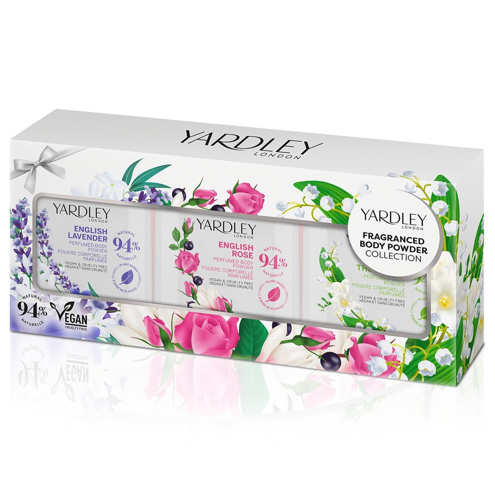 Yardley London Mini Perfume Powder Trio, English Lavender, English Rose & Lily of the Valley, Body Powder Gift for Women, Silky-Soft Finish, Vegan, 98% Natural Ingredients