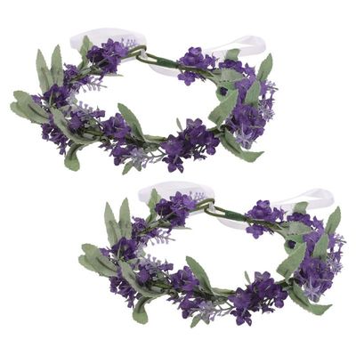 Healeved Lavender Flower Crown Headbands, 2-Pack, with Artificial Lavender Blossoms and Green Leaves