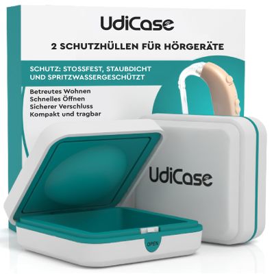 2 Hearing Aid Cases – UdiCase Small Portable Case, 7 × 7 × 3 cm