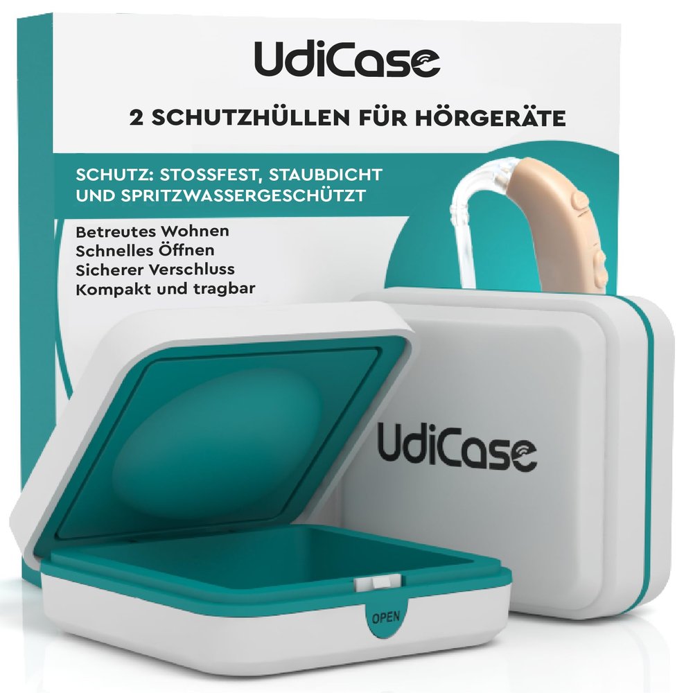 2 Hearing Aid Cases – UdiCase Small Portable Case, 7 × 7 × 3 cm